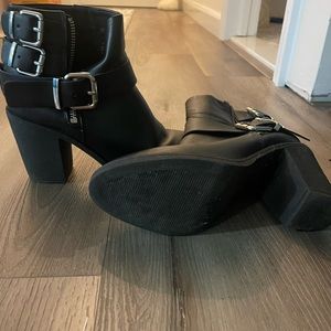 Leather style buckle booties